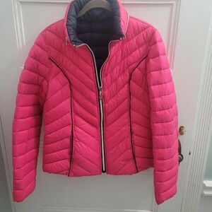 Nautica Womens Pink/ Blue Quilted Packable Puffer Jacket Reversible Size Medium